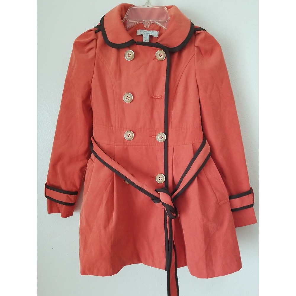 Richie House Girls Orange Belted‎ Pleat Peacoat Jacket Size 6/7